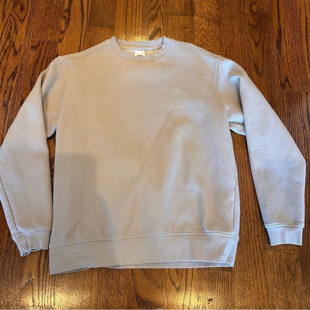 Light Grey Zara Ribbed Crewneck Sweatshirt